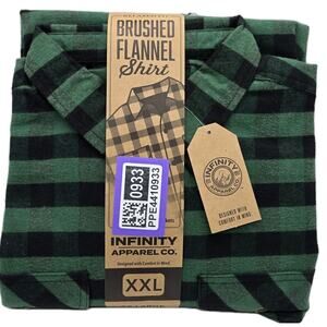 Infinity Mens XXL Green Black Buffalo Plaid Brushed Flannel Cotton Blend NEW